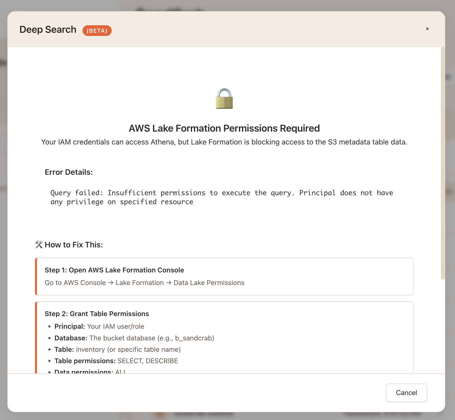 Lake Formation Error Handling