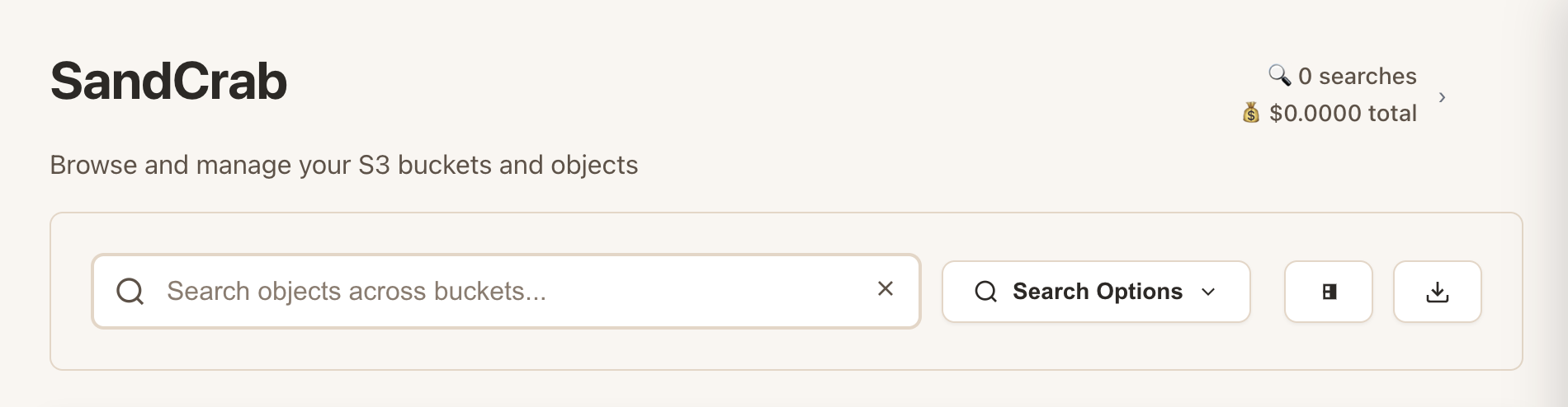 SandCrab S3 Search Interface
